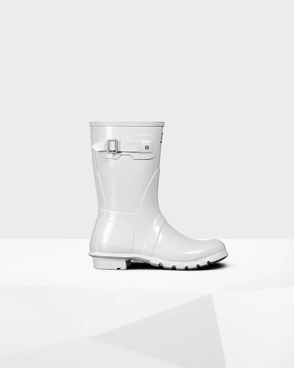 Hunter Original Short Gloss Mid-Calf Women's Rain Boots NZ-59782Y White